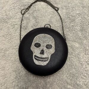 Black Round Skull Crystal Crossbody Bag
